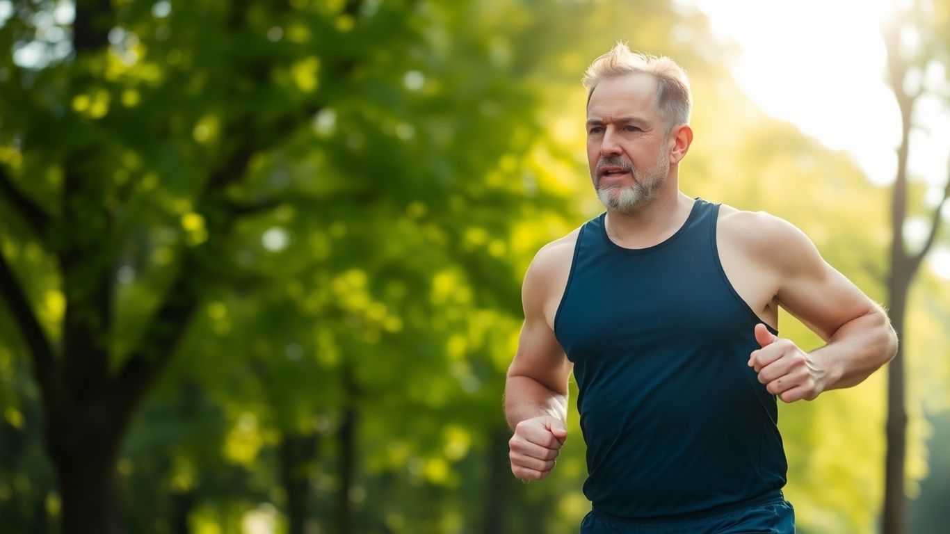 Homem acima de 40 correndo ao ar livre.