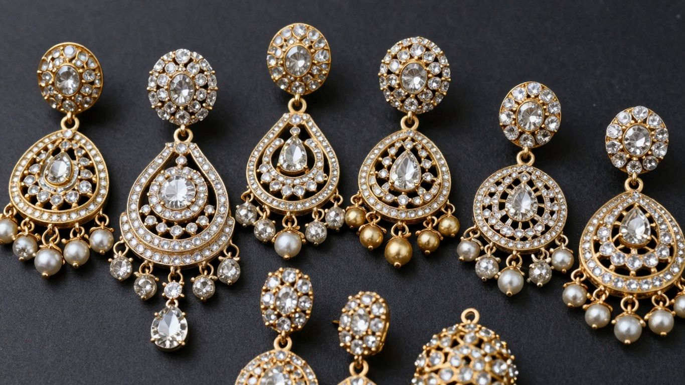 Assortment of Polki Chandbali and Jhumka earrings.