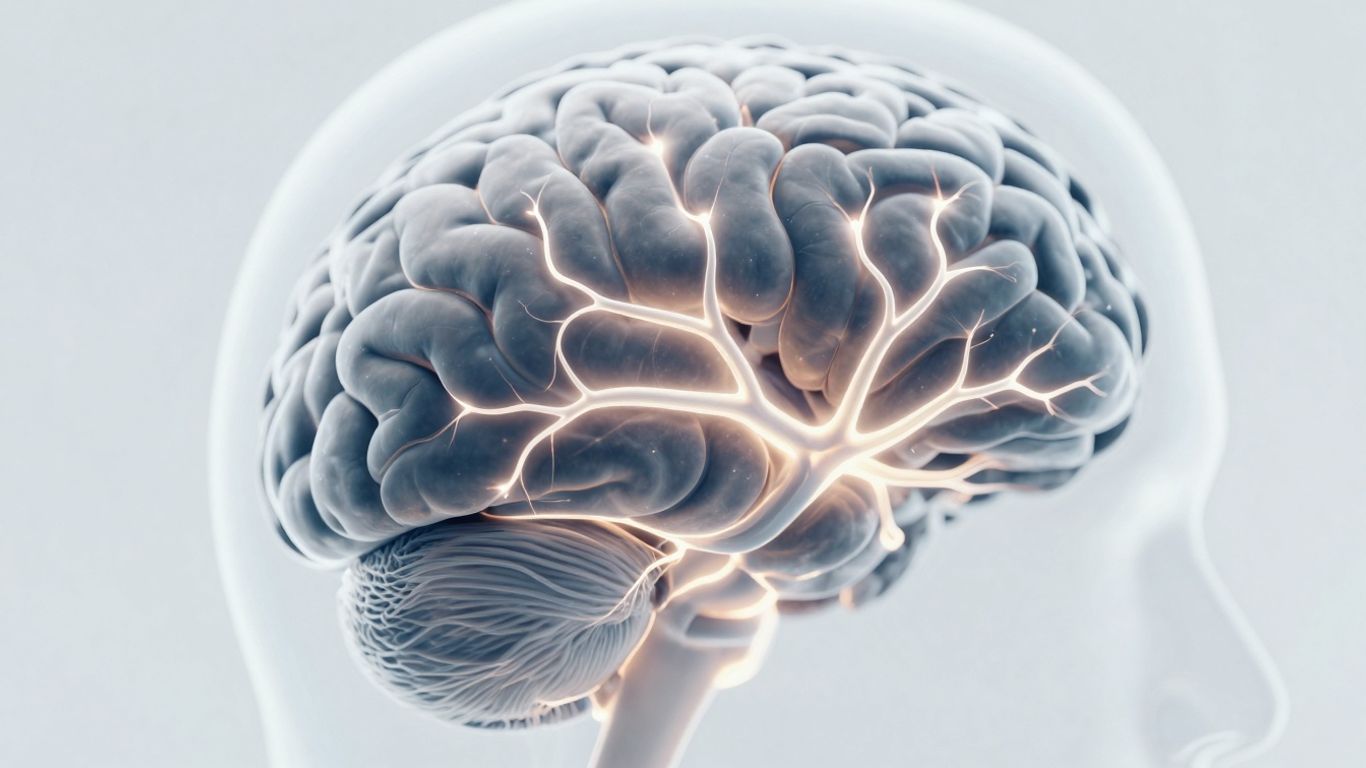 Brain with glowing interconnected neural pathways.