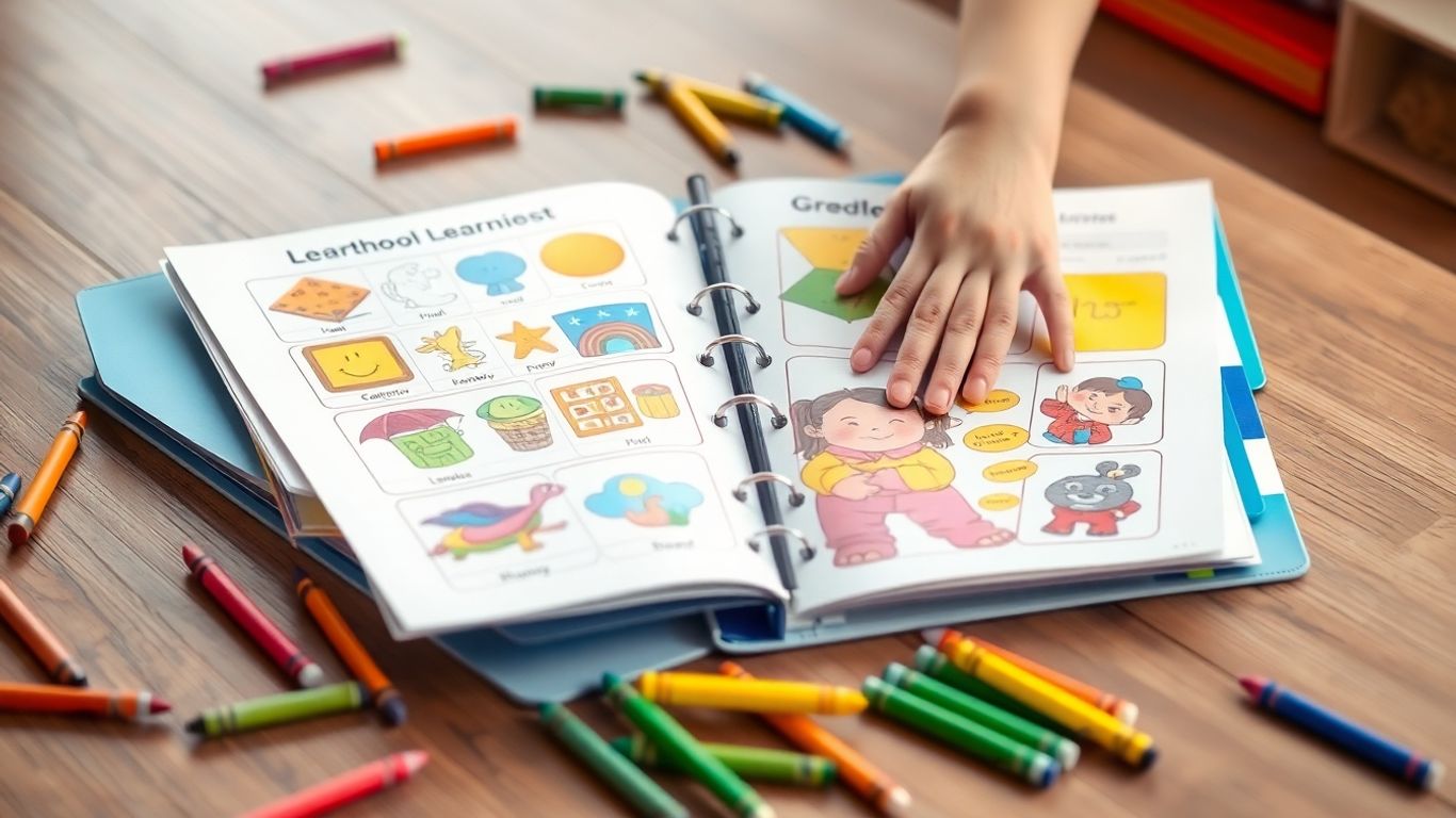 Preschool learning binder with hands interacting