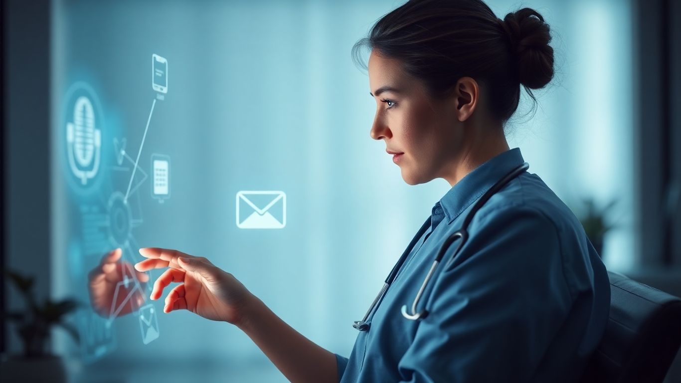 Patient using voice AI for automated healthcare communication.