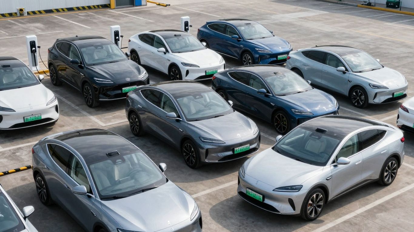 Electric vehicles from major brands together, indicating NACS adoption.