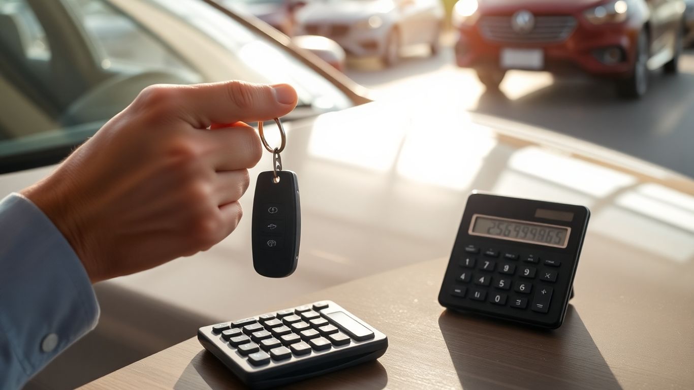 Person with car keys and a new car.