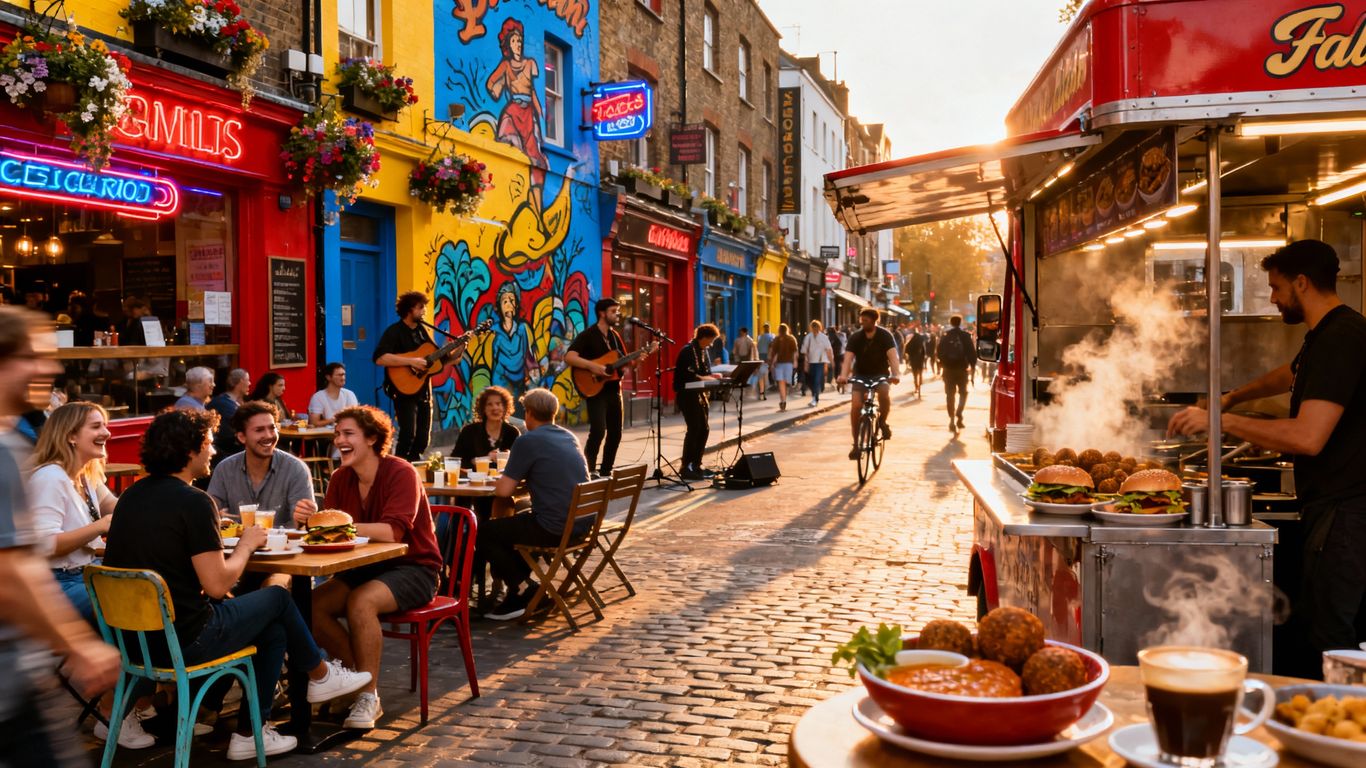 Camden restaurants street view with people dining