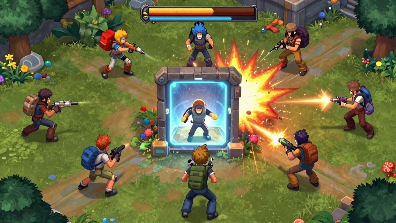 Online games portal with vibrant game elements.