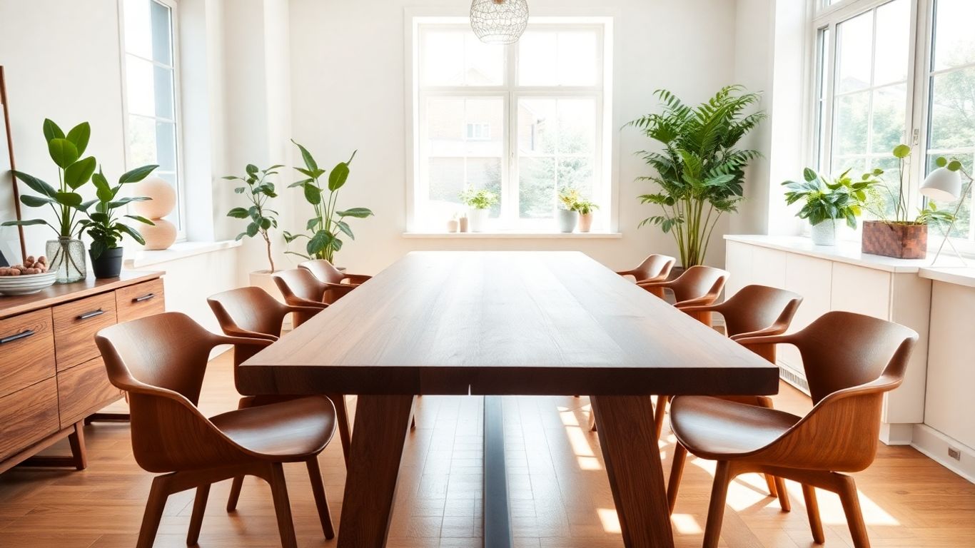 Modern walnut dining table in eco-friendly home