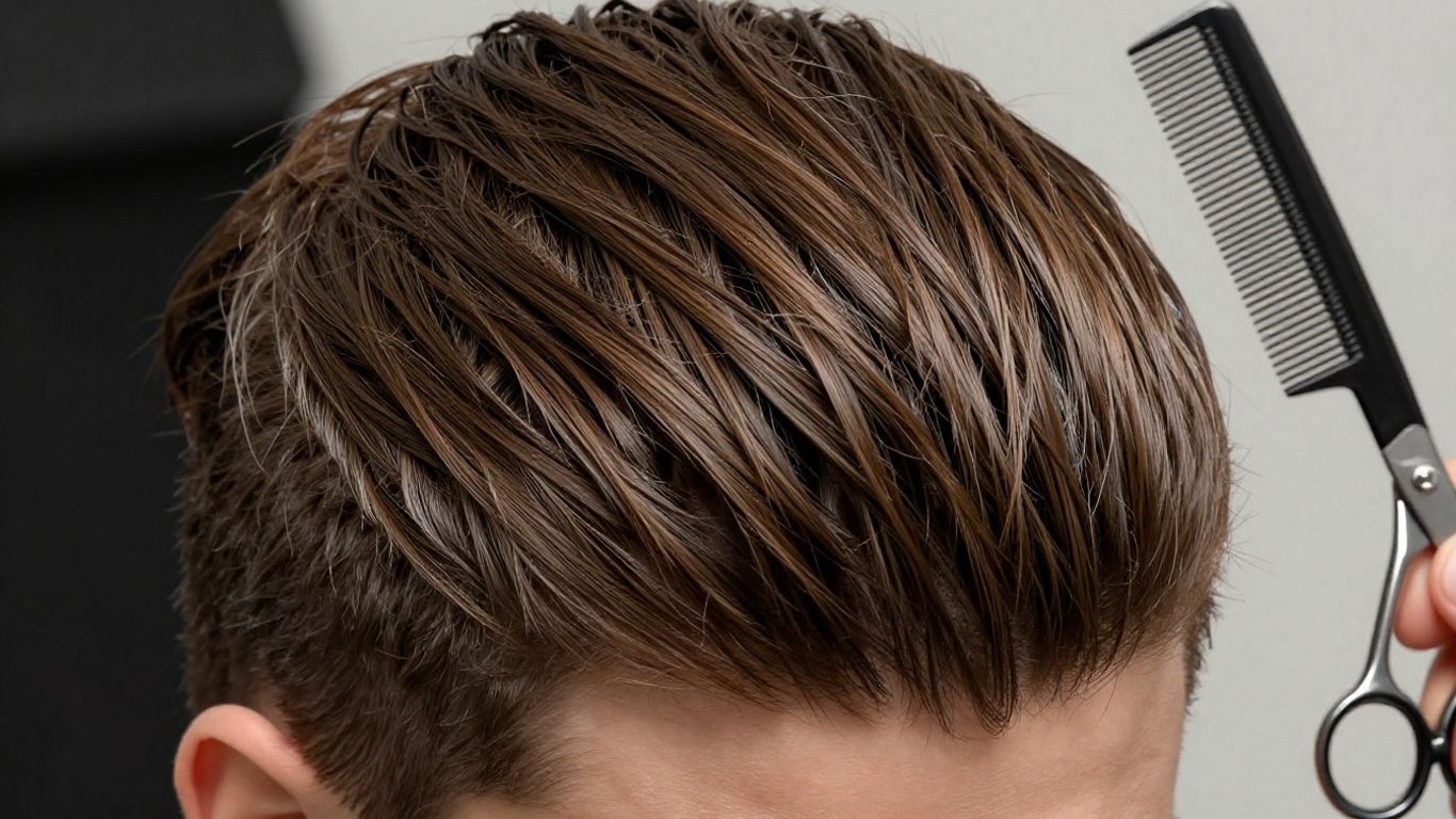 Man's sharp haircut with grooming tools.