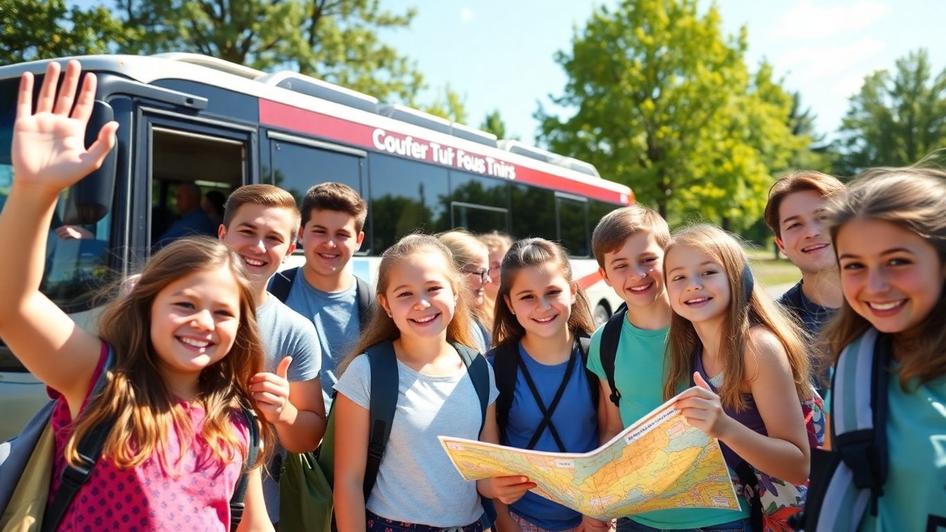 Schüler auf Klassenfahrt mit Reisebus