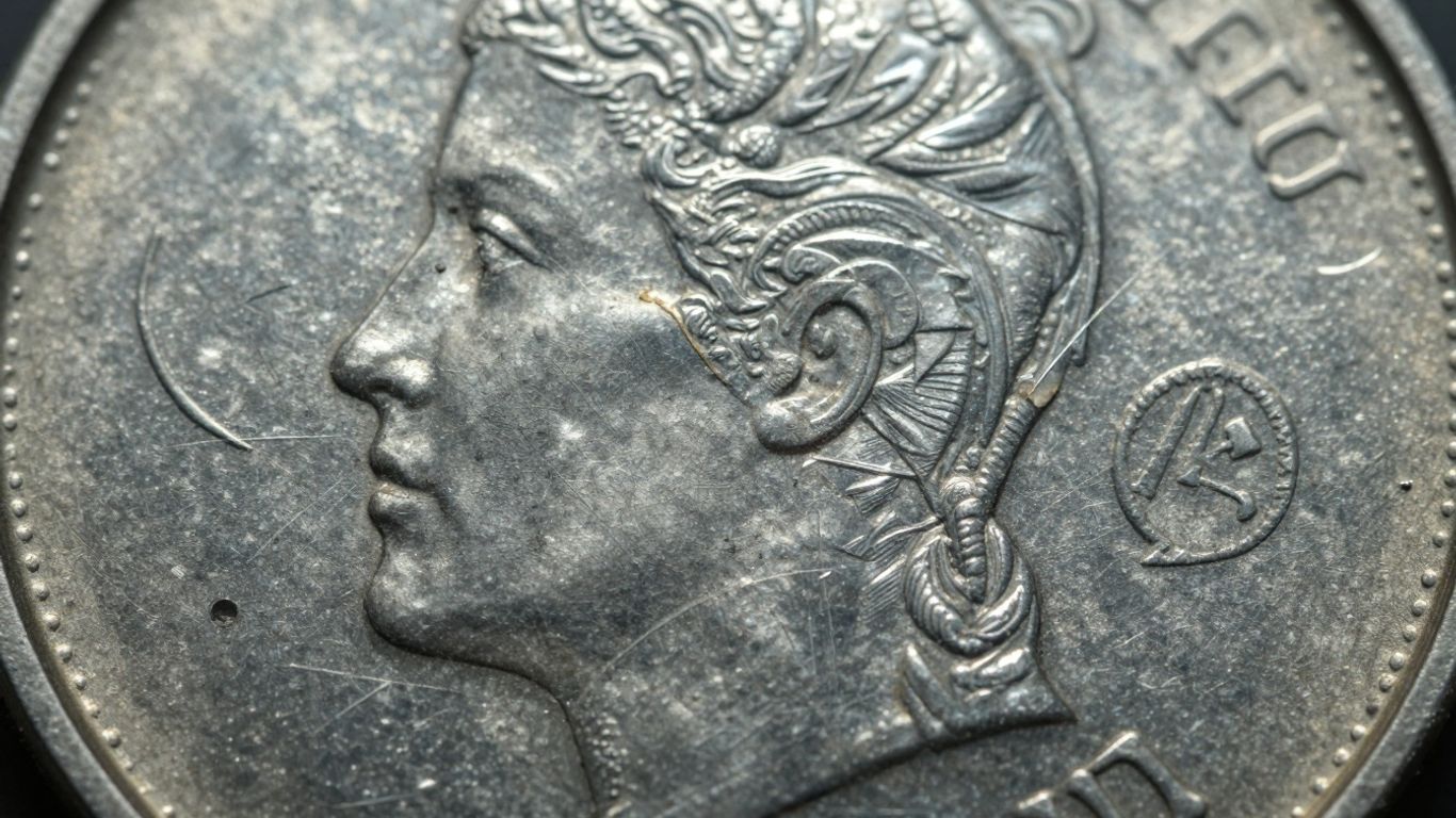 Close-up of coin surface with bag marks.