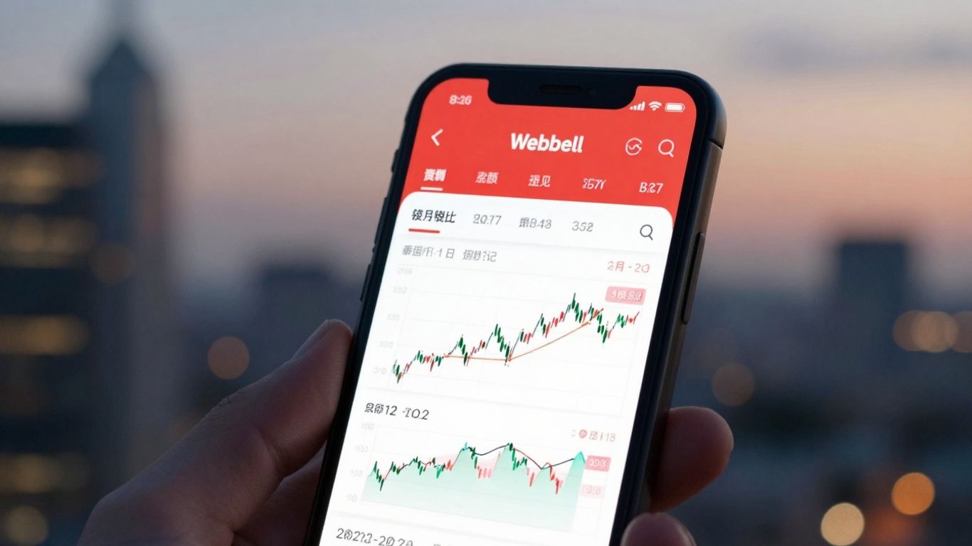 Webull app on a smartphone with stock market data.