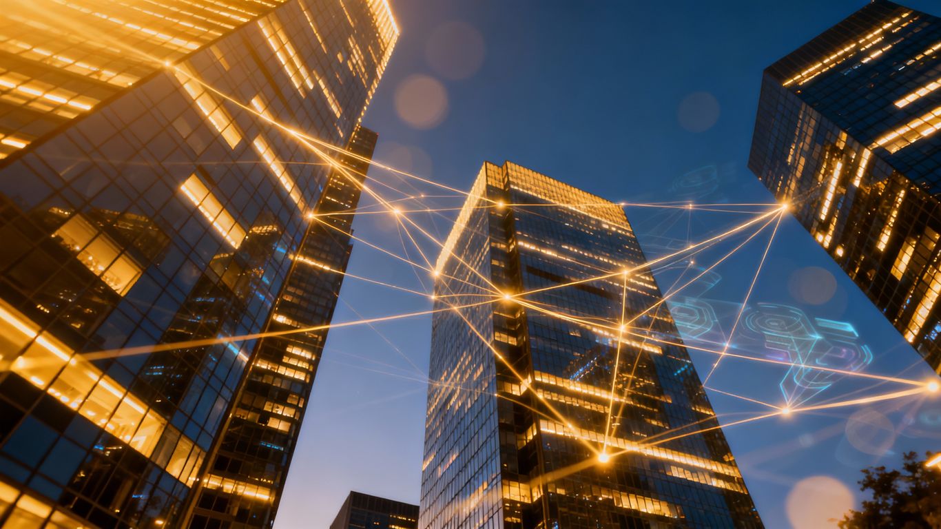 San Antonio skyline with digital network overlay