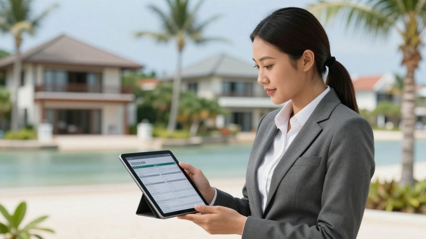 Phuket real estate agent reviewing property listings.