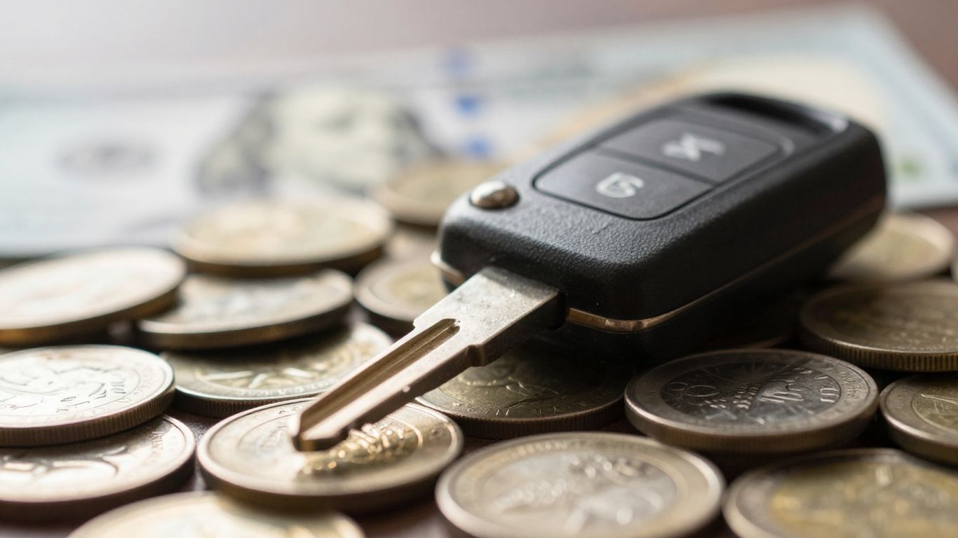 Car key on coins, interest rate concept