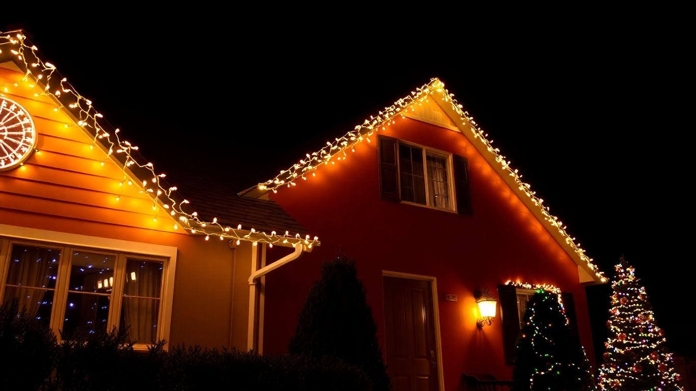 Professionally installed Christmas lights on a house.