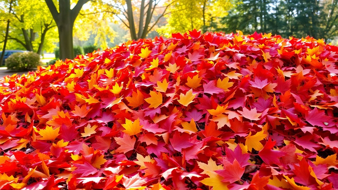 Herbstlaubhaufen im Garten