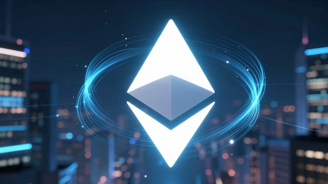 Ethereum logo with futuristic digital streams