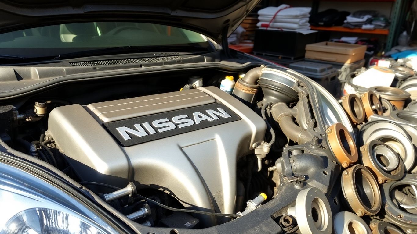 Recycled Nissan parts and engine bay