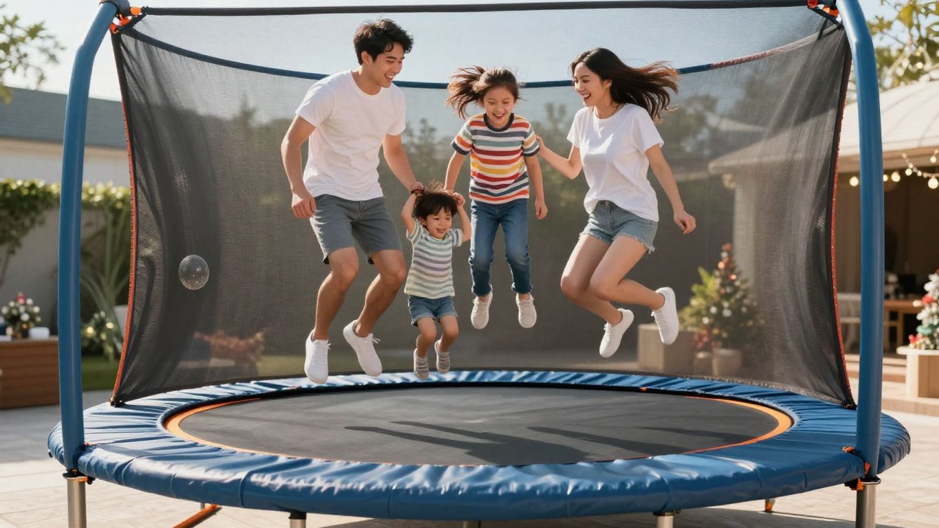 Family enjoying a trampoline on Black Friday.