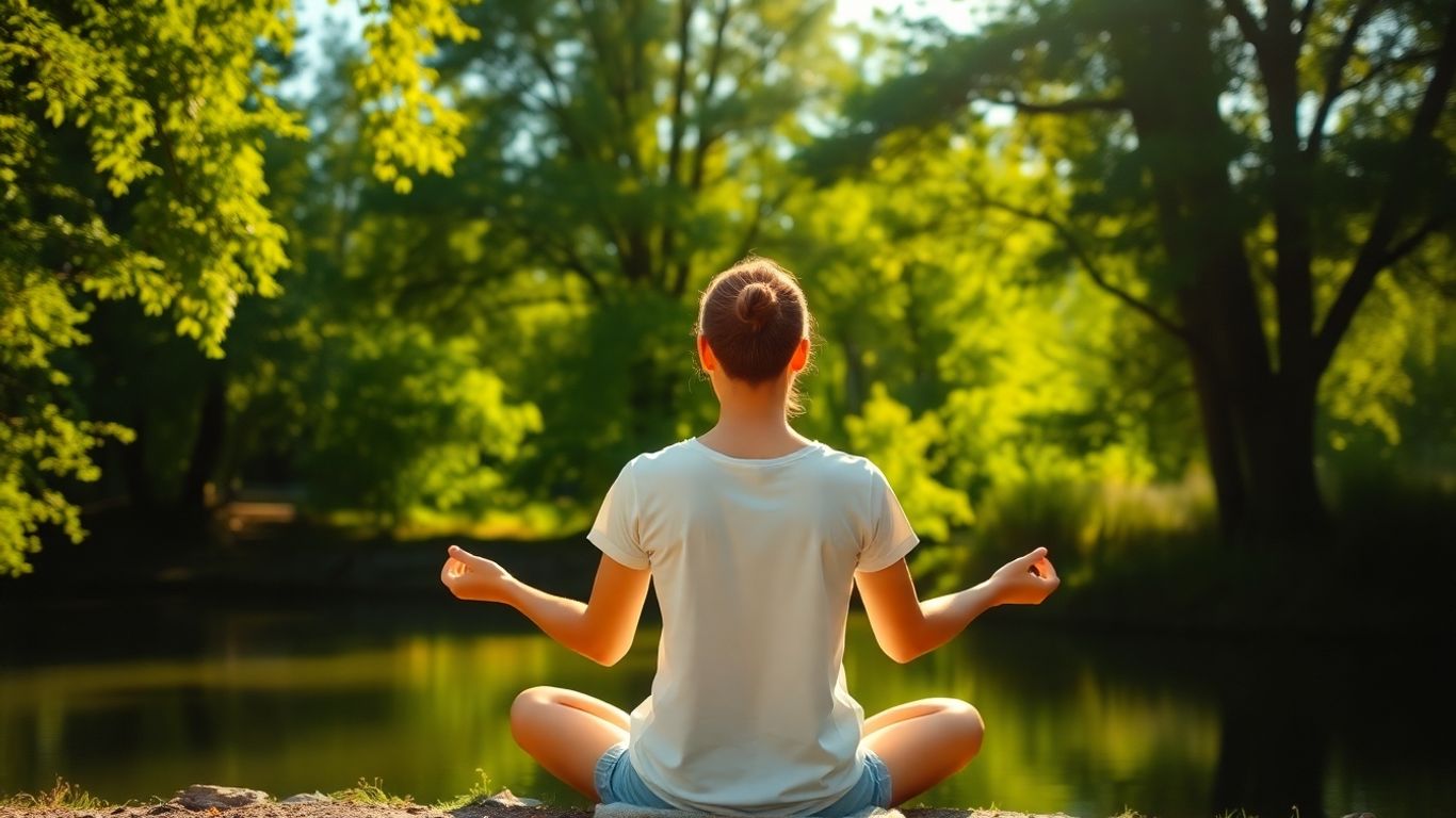 Person meditating peacefully in nature.