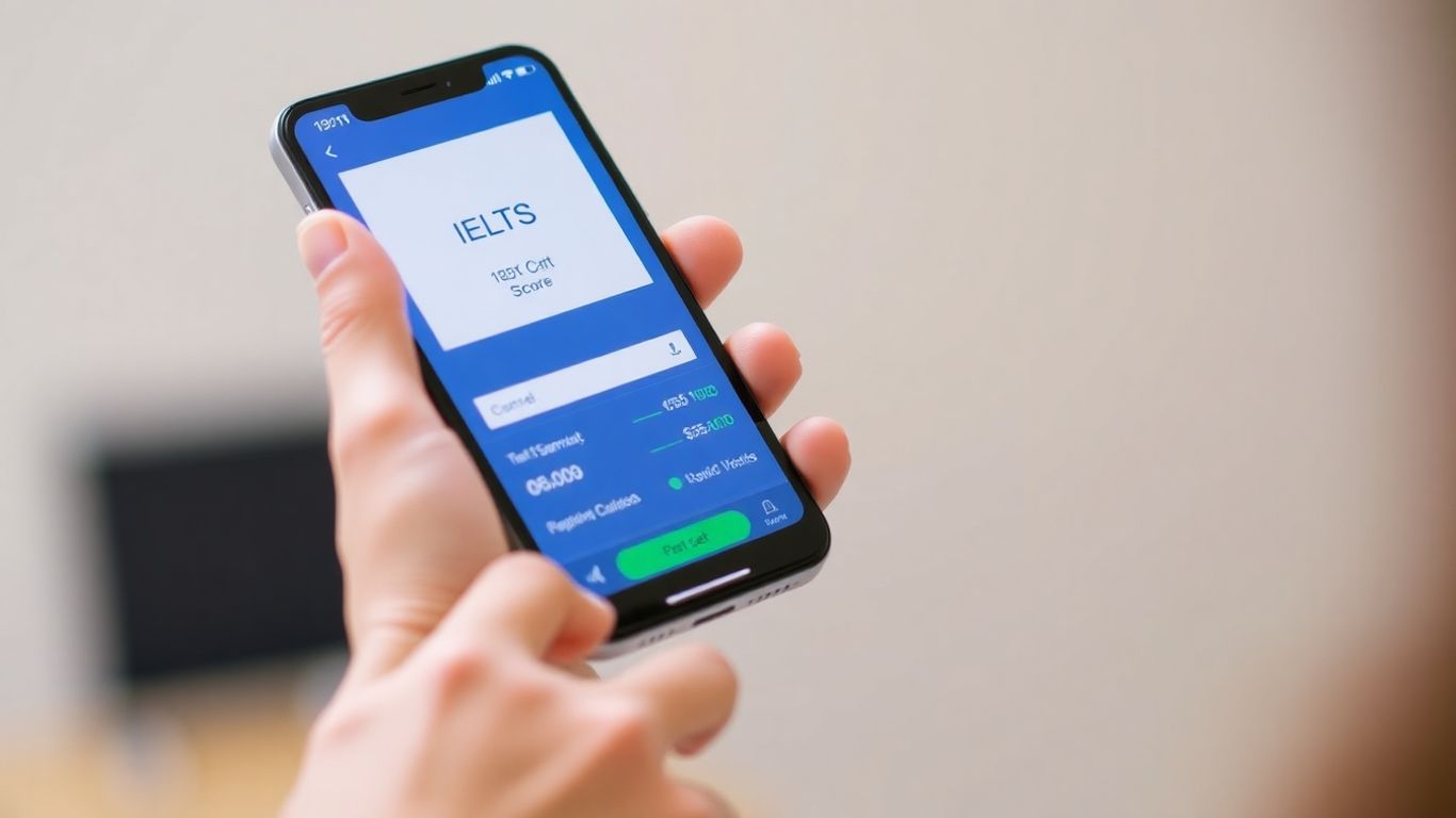 IELTS score on a smartphone screen