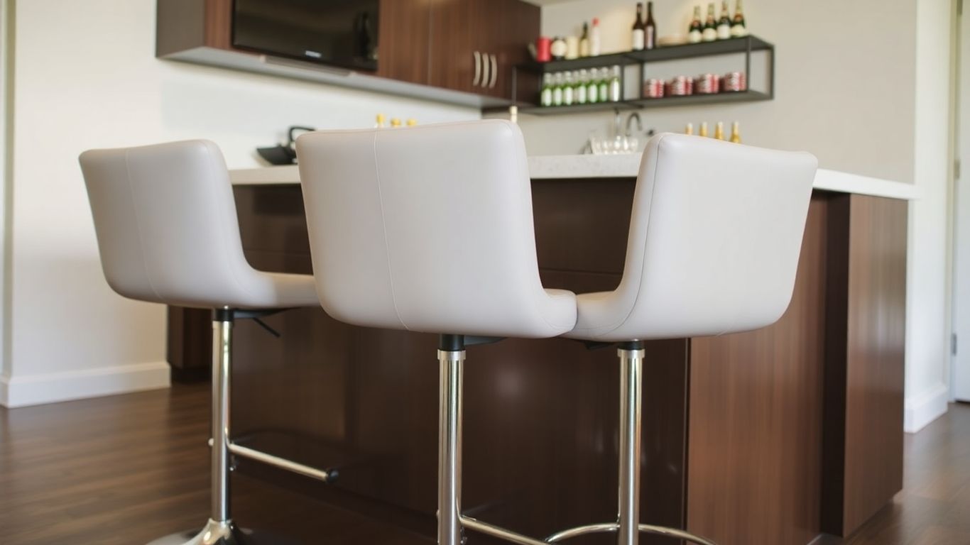 Modern home bar with stylish stools and countertop.