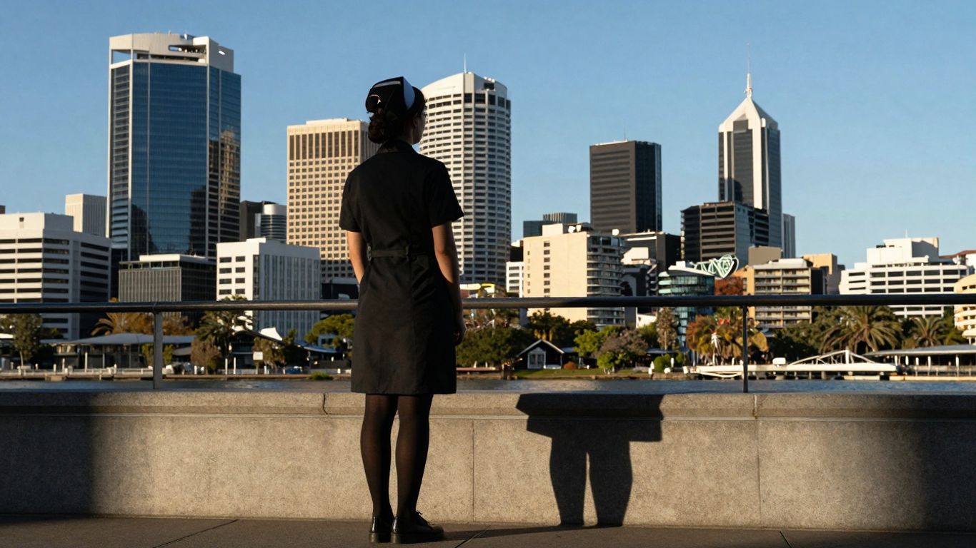 Perth cityscape with nurse silhouette, December.