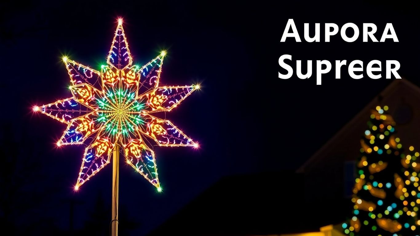 Bright outdoor Christmas star decoration at night.