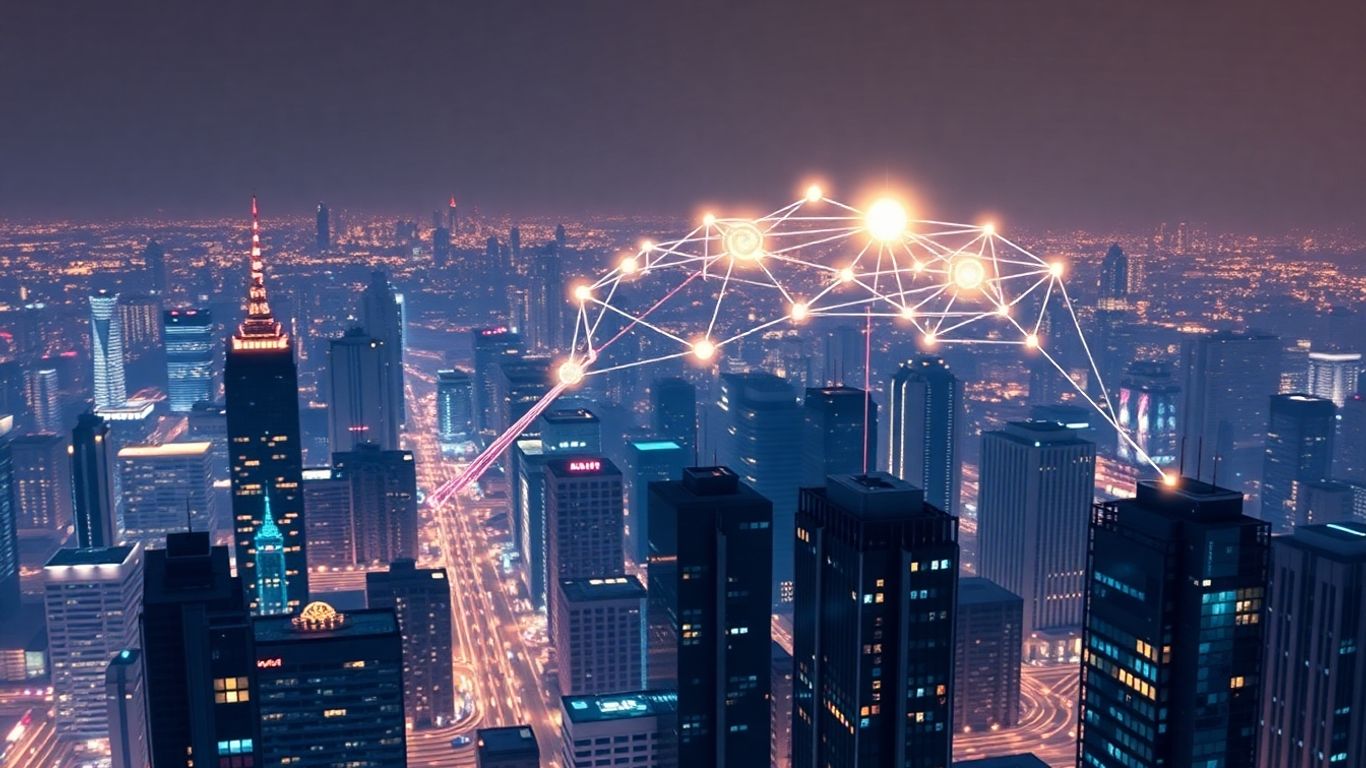 Blockchain connecting global supply chains and logistics.