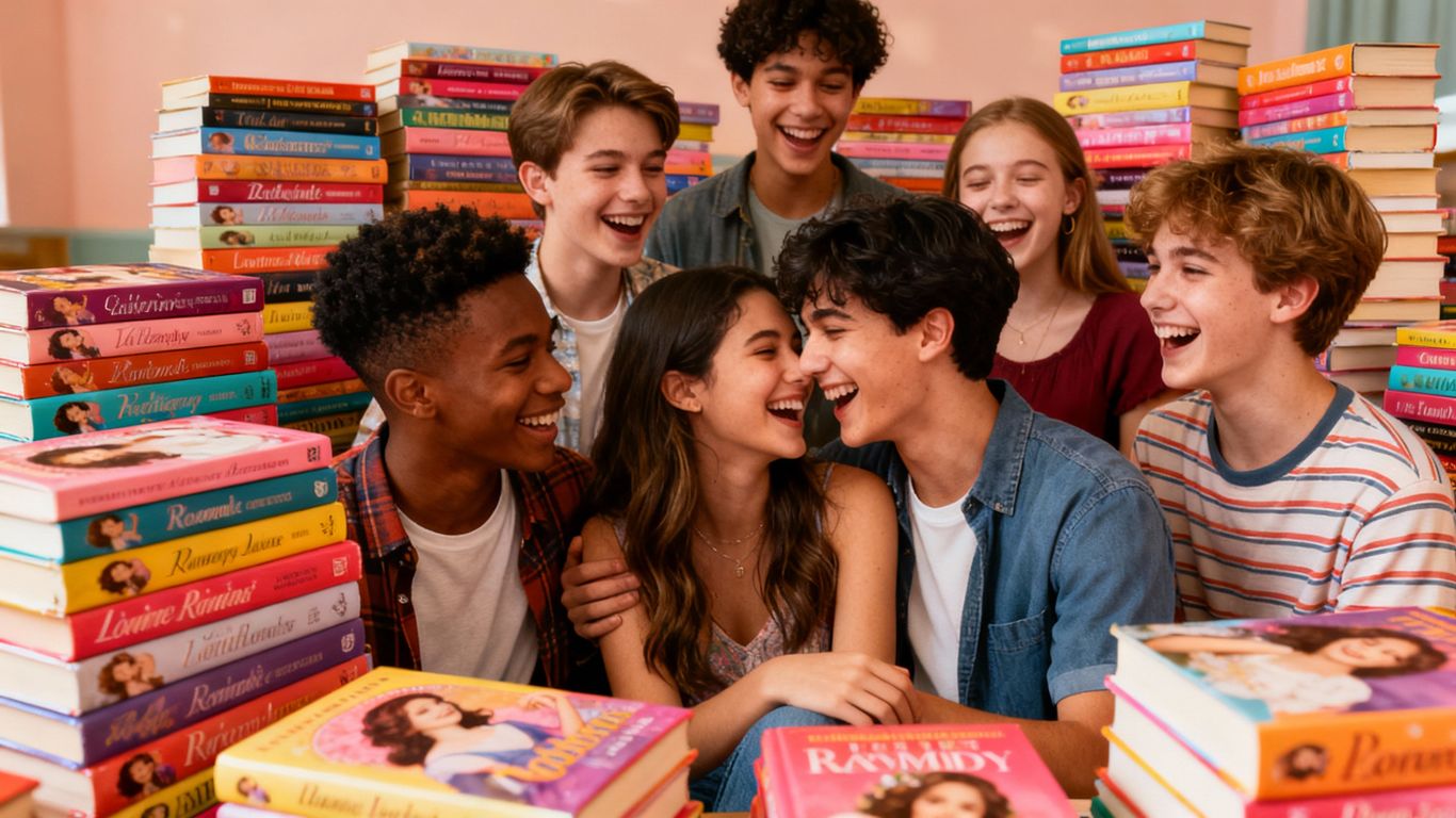 Teenagers reading romance novels, feeling swept off their feet.