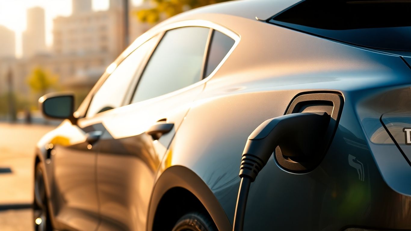 Carro híbrido plug-in com porta de carregamento visível.