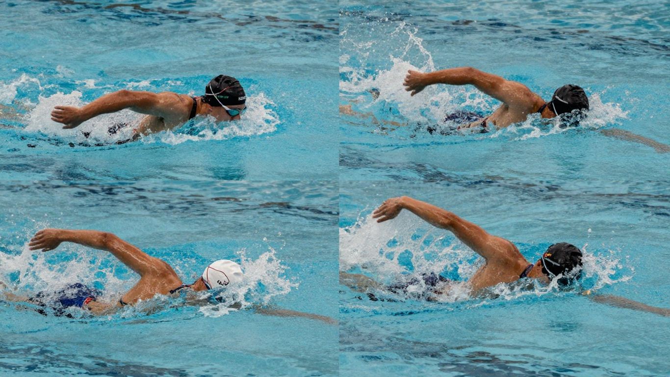 Patru stiluri de înot: fluture, spate, bras, liber.