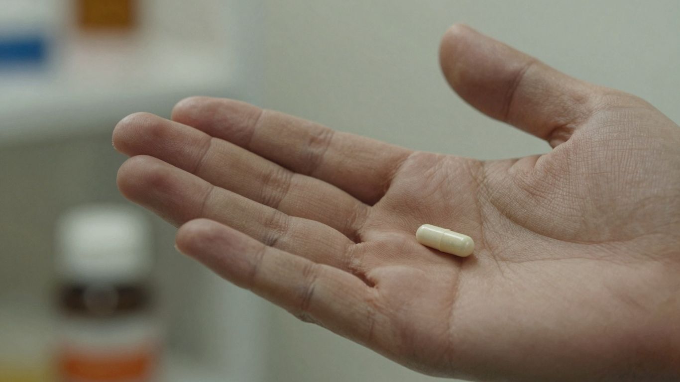 Person holding a capsule, representing oral medication.