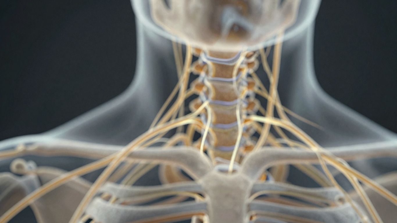 Nerve pathways with glowing lines, advanced pain treatment concept.