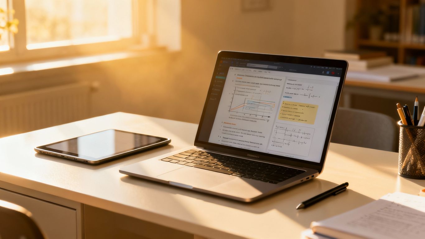 Student managing digital assignments on a laptop and tablet.