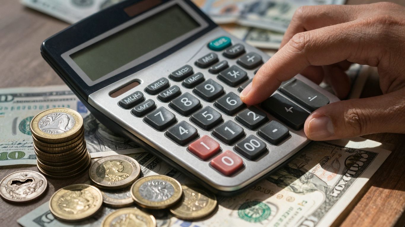 Financial calculation with money and calculator.