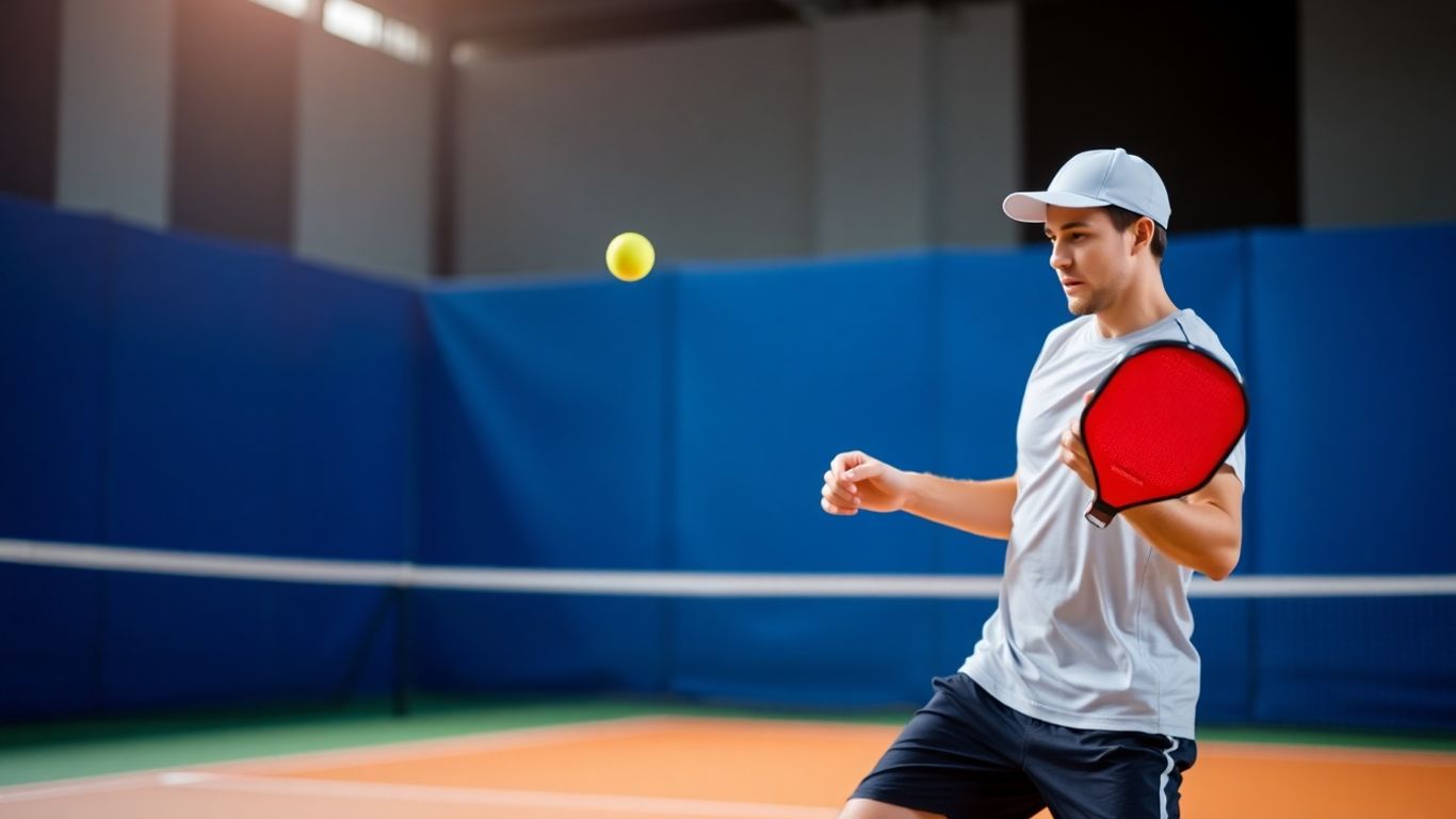 Pickleball player hitting a shot on the court.