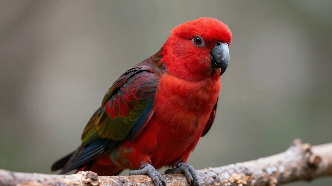 Red Factor African Grey parrot with bright red feathers.