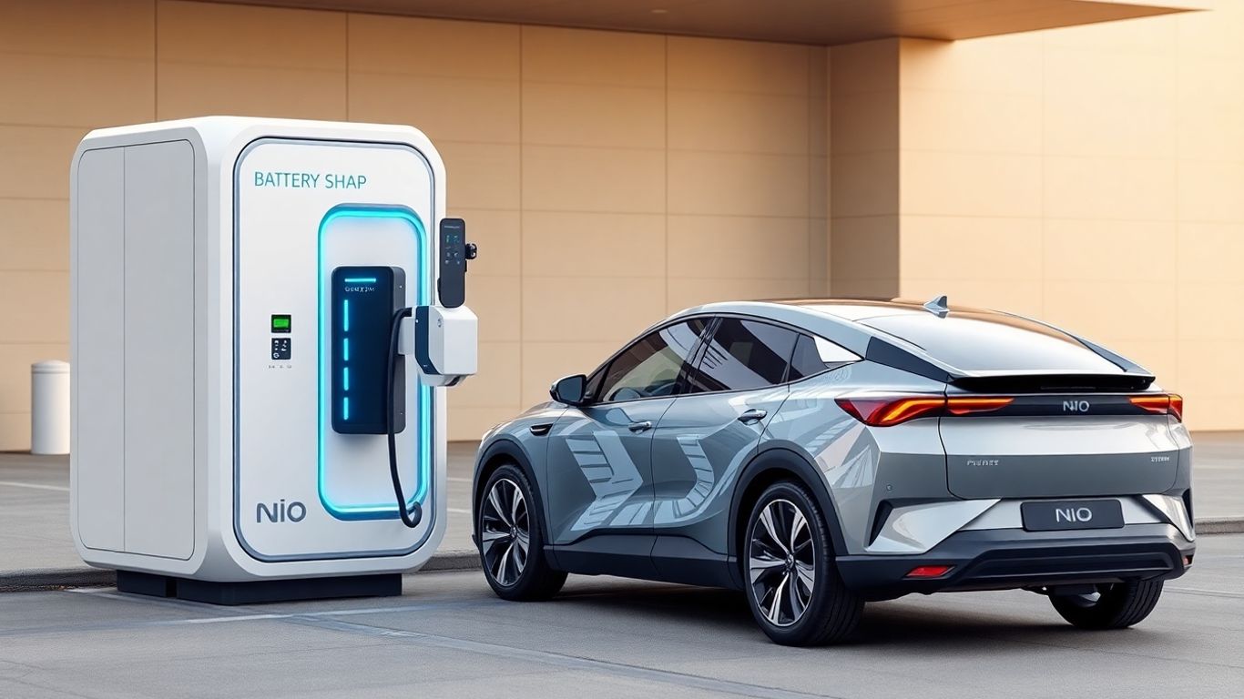 Nio electric car at battery swap station.