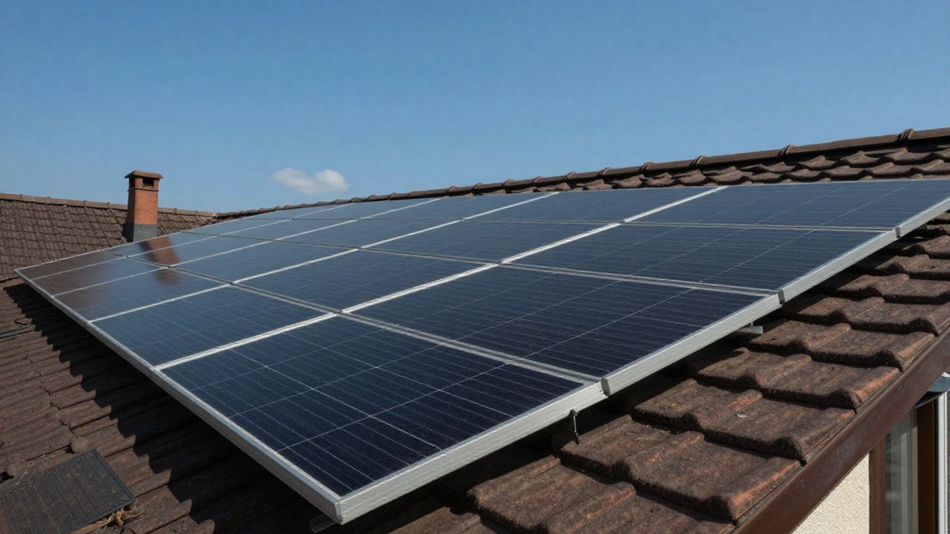 Zonnepanelen op een dak onder de zon.