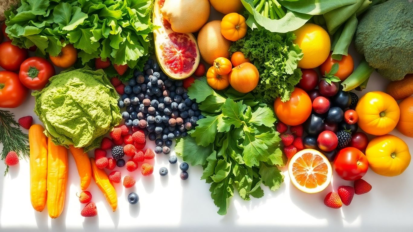 Fresh fruits and vegetables for gut health and inflammation reduction.