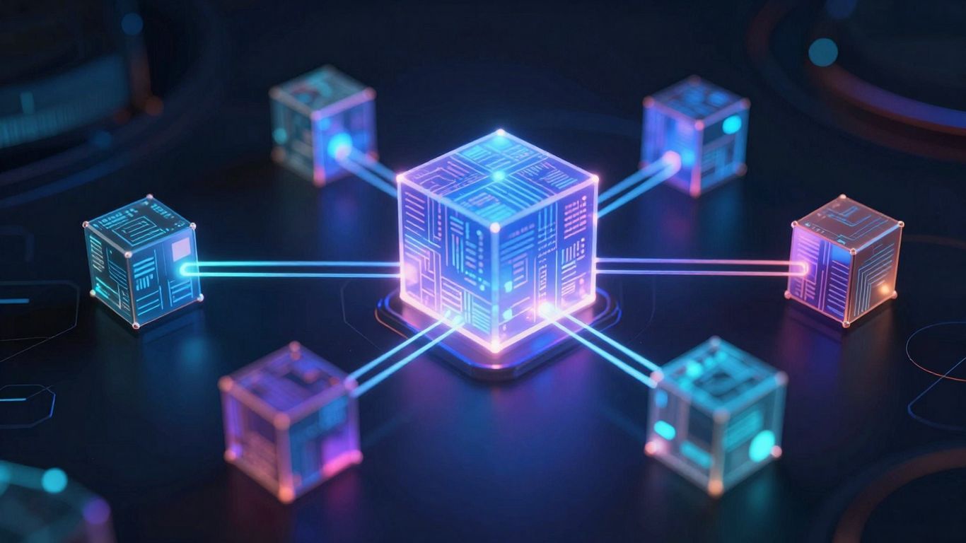 Interconnected digital blocks forming a network.