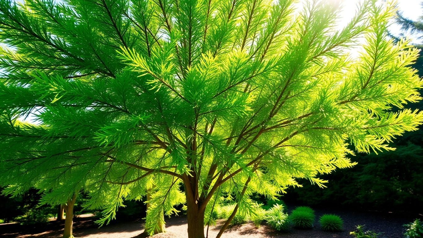 Healthy cedar tree with lush green foliage.
