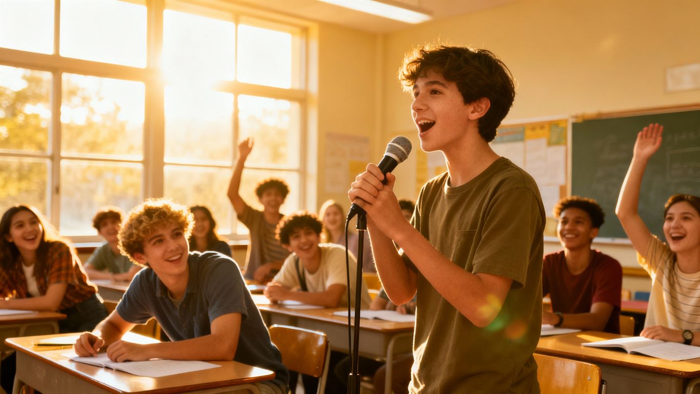 Students learning in a bright, modern classroom.