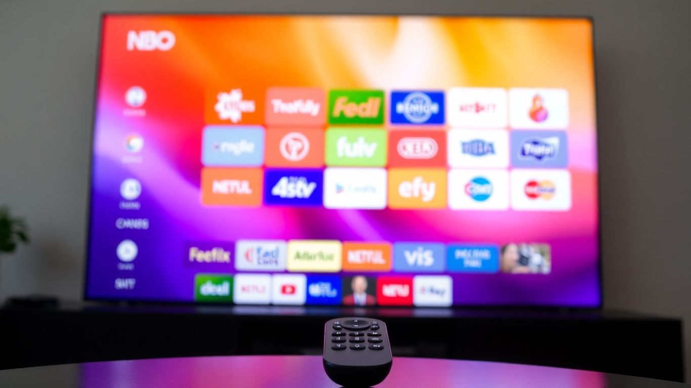 Interface de IPTV com canais e programas.