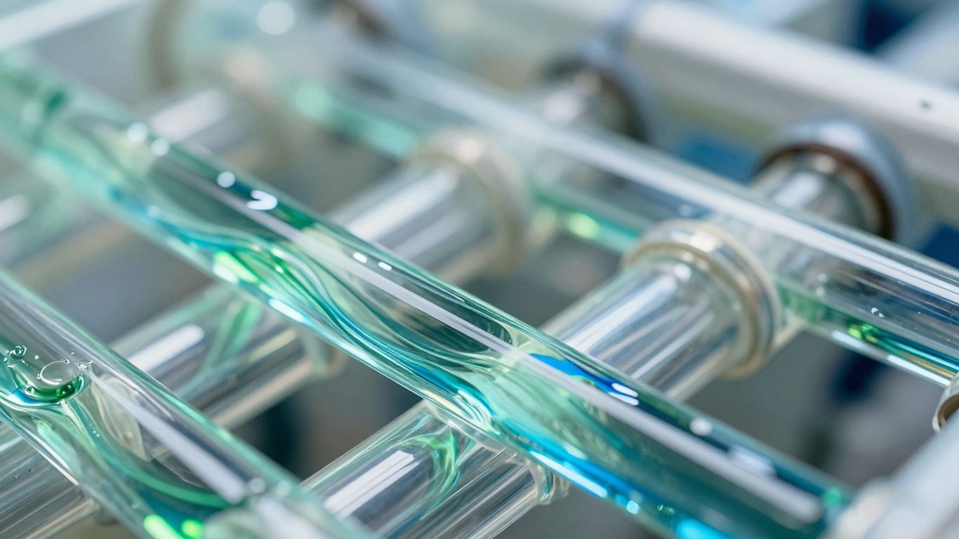 Synthetische Kühlmittel in transparenten Rohren fließen.