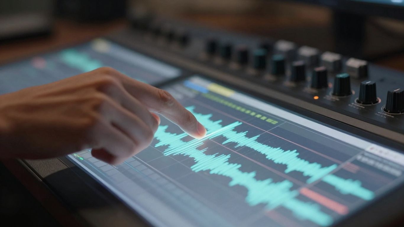 Producer choosing a beat on a digital audio workstation.
