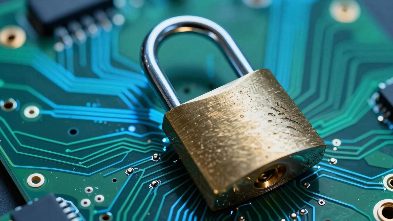 Padlock on a circuit board