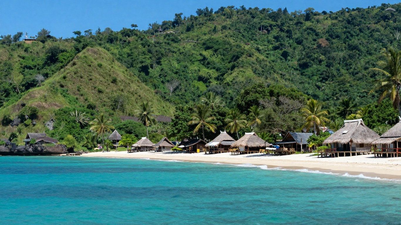 Sumba Island coast with beaches and hills.