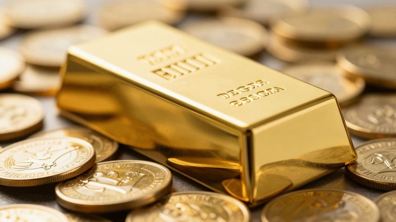 閃亮的金條和金幣。