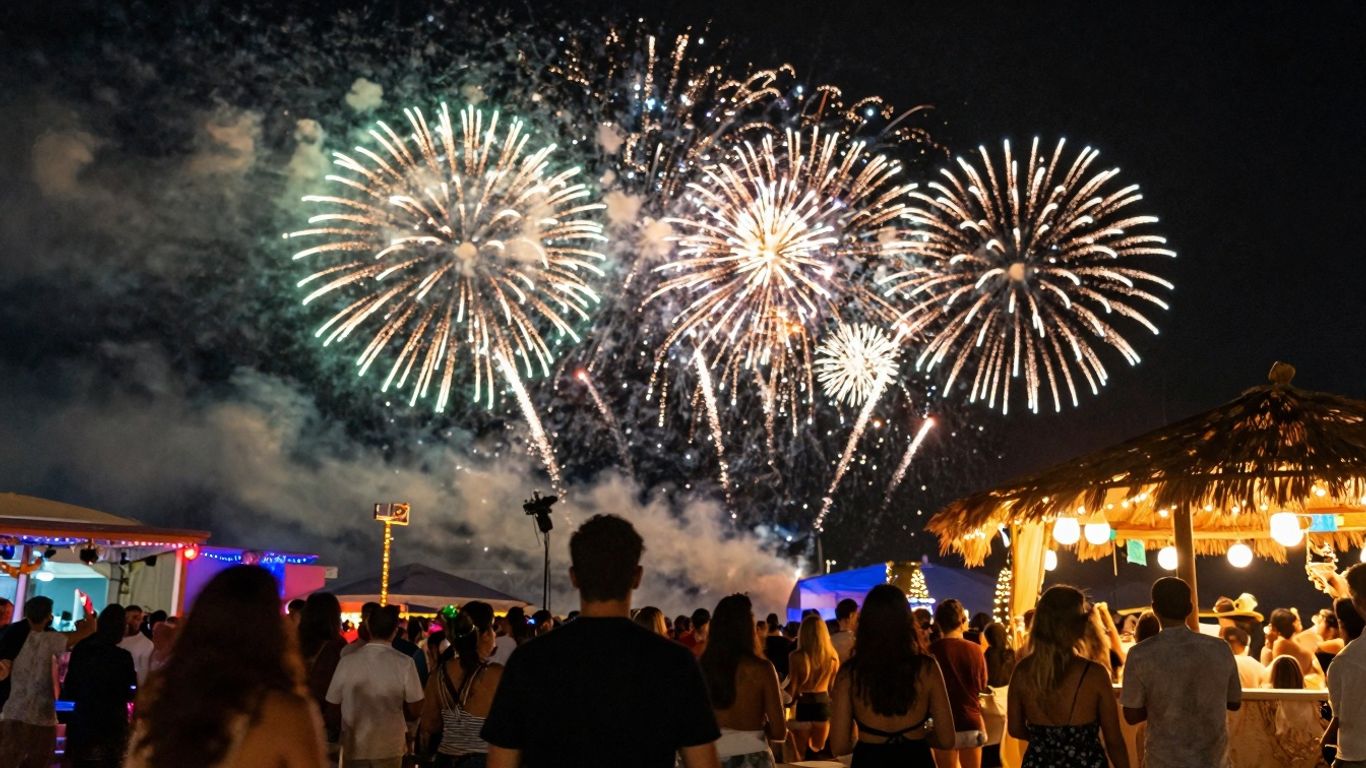 Fireworks over a lively New Year's Eve party in Cabo.